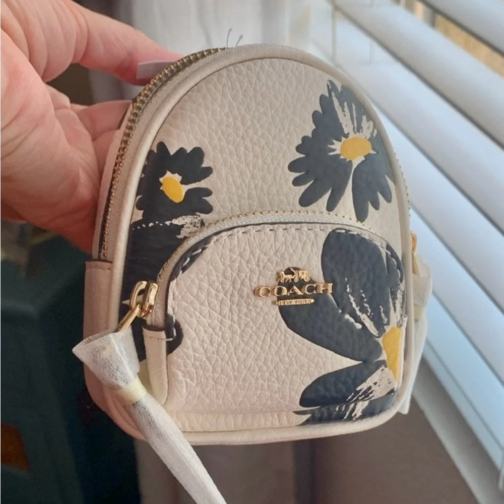 Coach Mini Backpack Bag Charm Chalk And Black Floral Print Final Price - Picture 9 of 13
